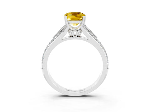 White gold Cushion Cut Yellow Sapphire Split Shank Engagement Ring with Pavé Band_27