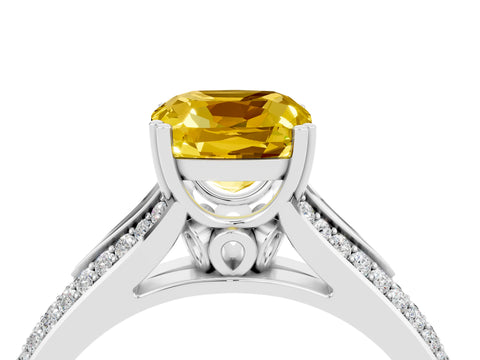 White gold Cushion Cut Yellow Sapphire Split Shank Engagement Ring with Pavé Band_28
