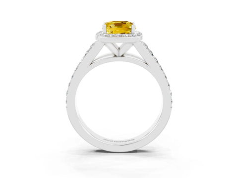 White gold Cushion Cut Yellow Sapphire Split Shank Halo Ring with Four-Prong Setting_63