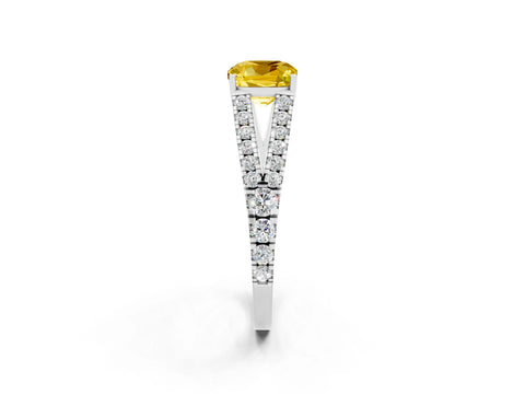 White gold Cushion Cut Yellow Sapphire Split Shank Pavé Engagement Ring with Four-Prong Setting_14