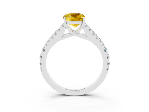 White gold Cushion Cut Yellow Sapphire Split Shank Pavé Engagement Ring with Four-Prong Setting_15