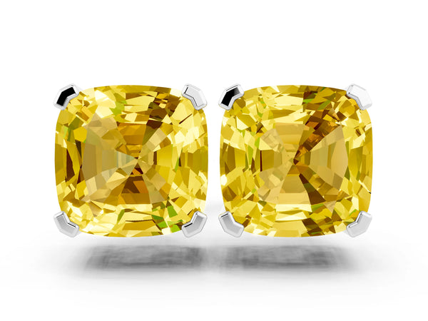 Platinum Cushion Cut Yellow Sapphire Stud Earrings