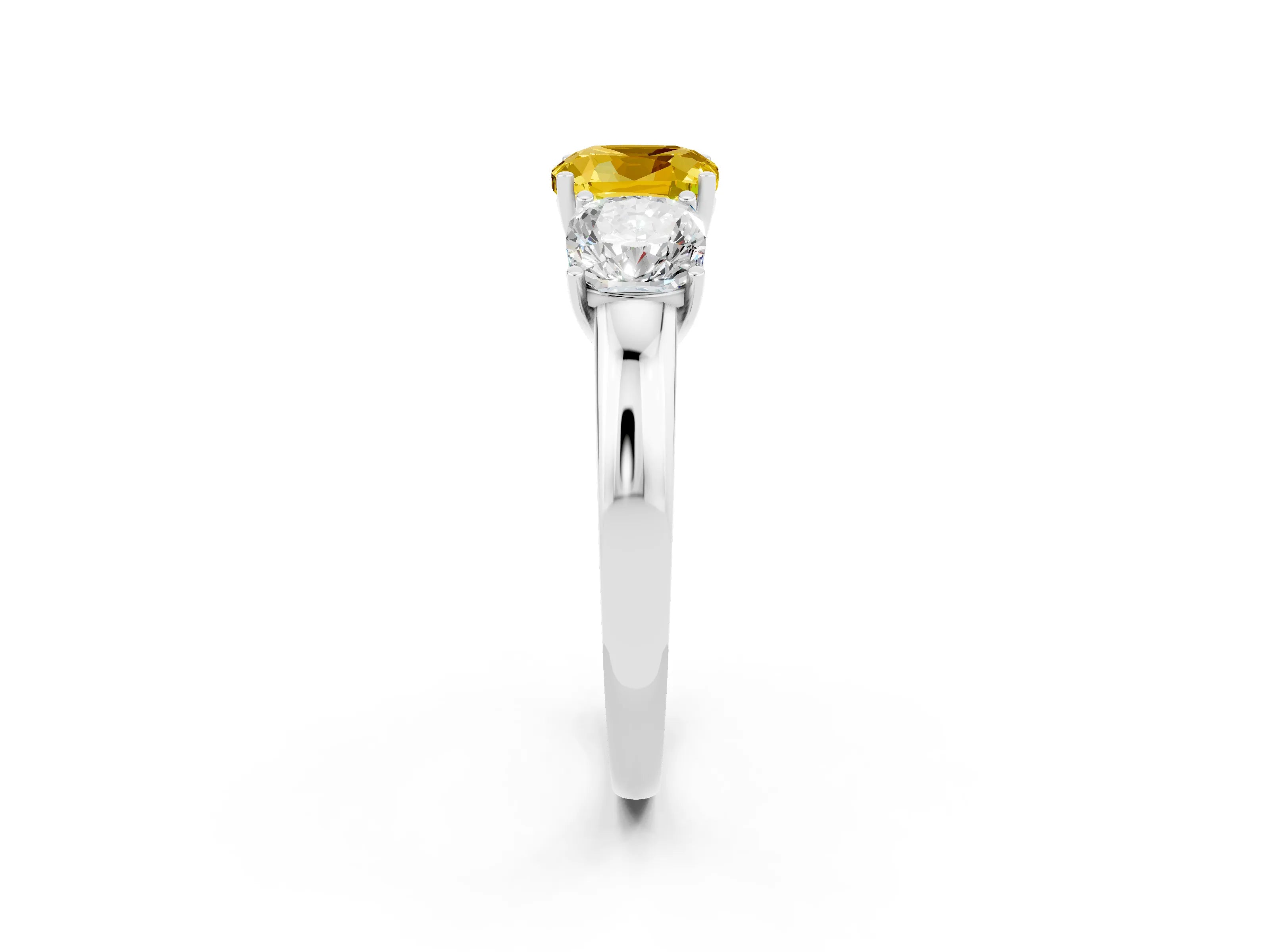 White gold Cushion Cut Yellow Sapphire Three-Stone Ring with Four-Prong Setting and Classic Band_2