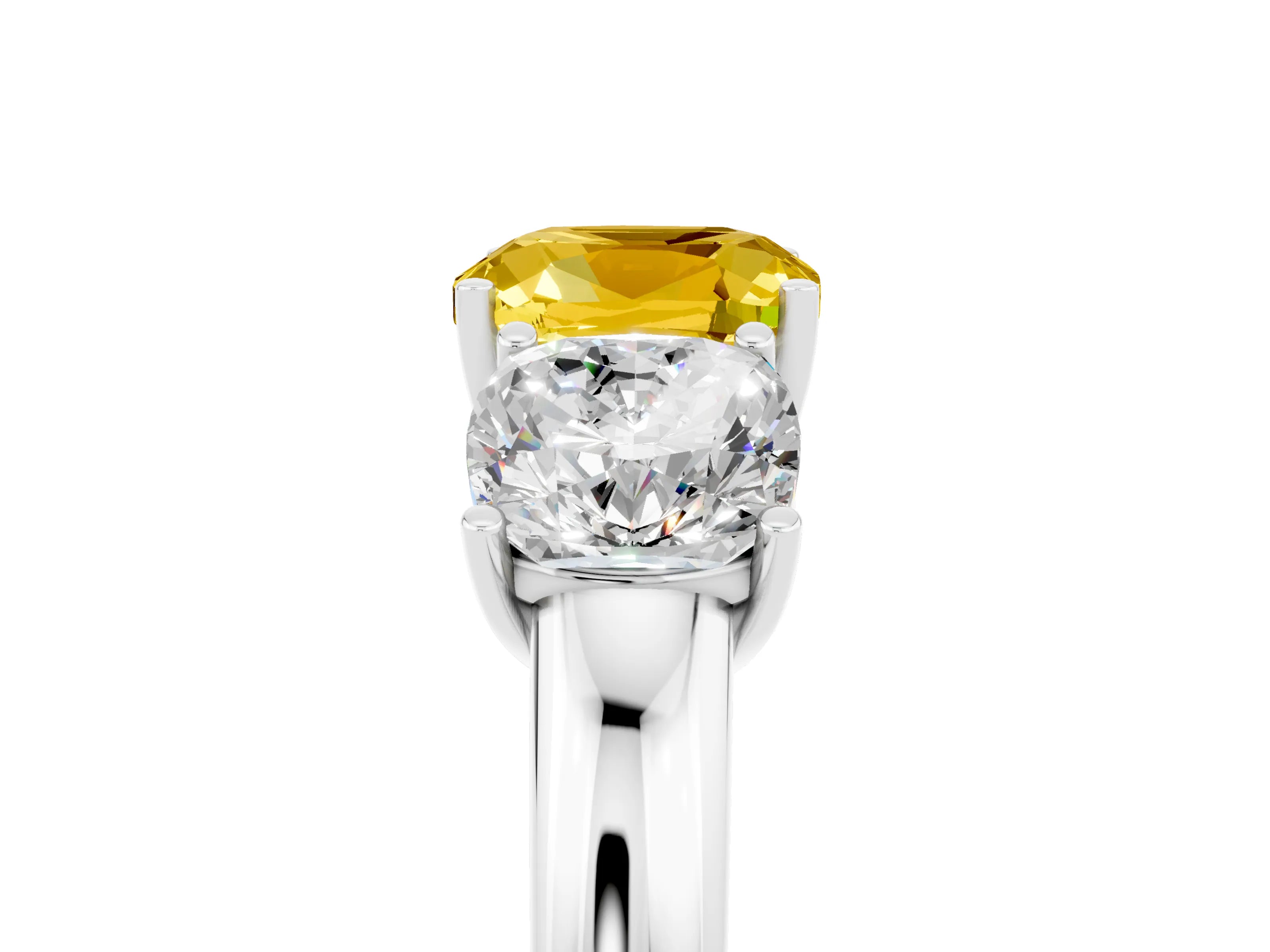 White gold Cushion Cut Yellow Sapphire Three-Stone Ring with Four-Prong Setting and Classic Band_5