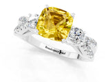 White gold Cushion Cut Yellow Sapphire Three-Stone Ring with Pavé Split Shank and Four-Prong Setting_37