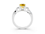 White gold Cushion Cut Yellow Sapphire Three-Stone Ring with Pavé Split Shank and Four-Prong Setting_39