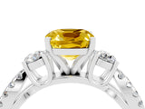 White gold Cushion Cut Yellow Sapphire Three-Stone Ring with Pavé Split Shank and Four-Prong Setting_40