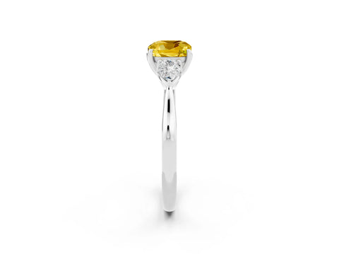 White gold Cushion Cut Yellow Sapphire Three-Stone Ring with Pear Side Stones and Four-Prong Setting_14