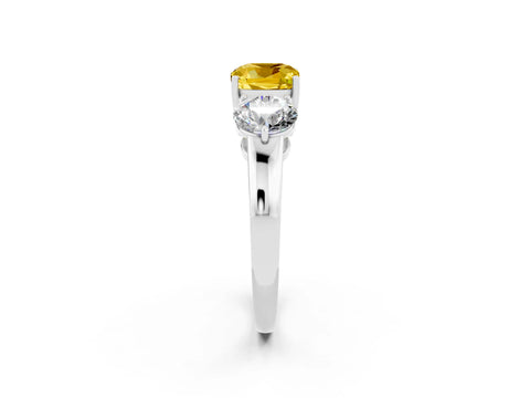 White gold Cushion Cut Yellow Sapphire Three-Stone Ring with Prong Setting and Classic Band_2