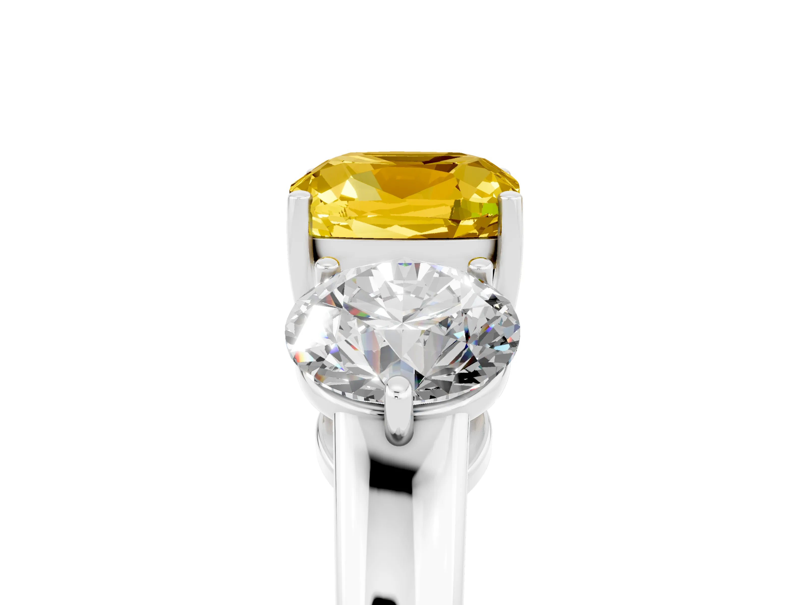 White gold Cushion Cut Yellow Sapphire Three-Stone Ring with Prong Setting and Classic Band_5
