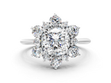 White gold Cushion Diamond Cluster Halo Ring with Solitaire Band and Four-Prong Setting_20