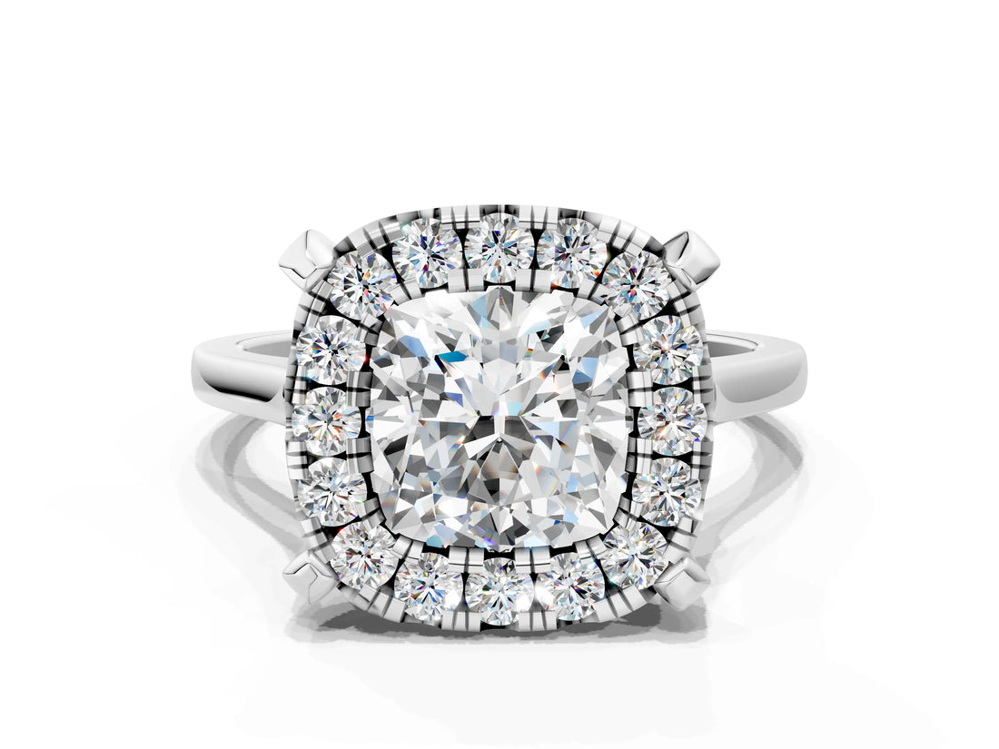 White gold Cushion Diamond Cluster Halo Solitaire with Four-Prong Setting_92