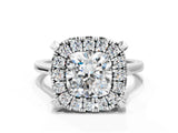 White gold Cushion Diamond Cluster Halo Solitaire with Four-Prong Setting_94