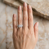 White gold Cushion Diamond Cluster Leaf Design Ring with Prong Setting_13