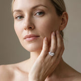 White gold Cushion Diamond Cluster Leaf Design Ring with Prong Setting_14