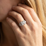 White gold Cushion Diamond Cluster Leaf Design Ring with Prong Setting_15