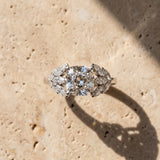 White gold Cushion Diamond Cluster Leaf Design Ring with Prong Setting_16
