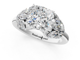 White gold Cushion Diamond Cluster Leaf Design Ring with Prong Setting_85