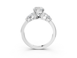 White gold Cushion Diamond Cluster Leaf Design Ring with Prong Setting_94