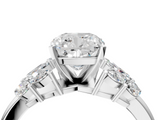 White gold Cushion Diamond Cluster Leaf Design Ring with Prong Setting_95