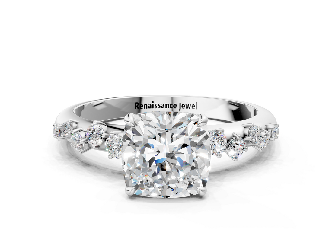 White gold Cushion Diamond Cluster Prong-Set Solitaire Ring_79