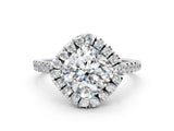 White gold Cushion Diamond Cushion Halo Ring with Pavé Band_113