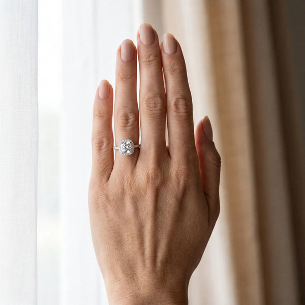 White gold Cushion Diamond Cushion Halo Ring with Pavé Band