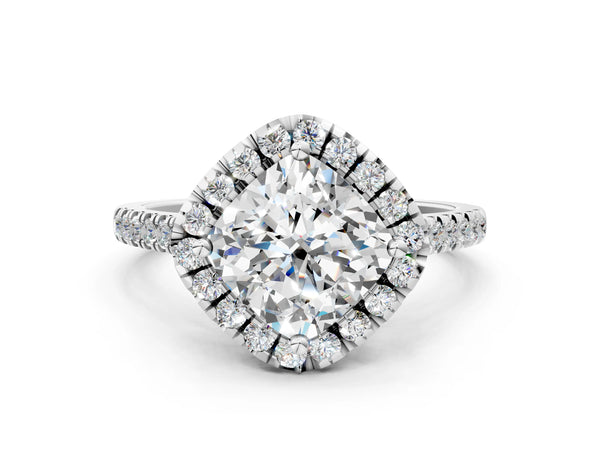 White gold Cushion Diamond Cushion Halo Ring with Pavé Band