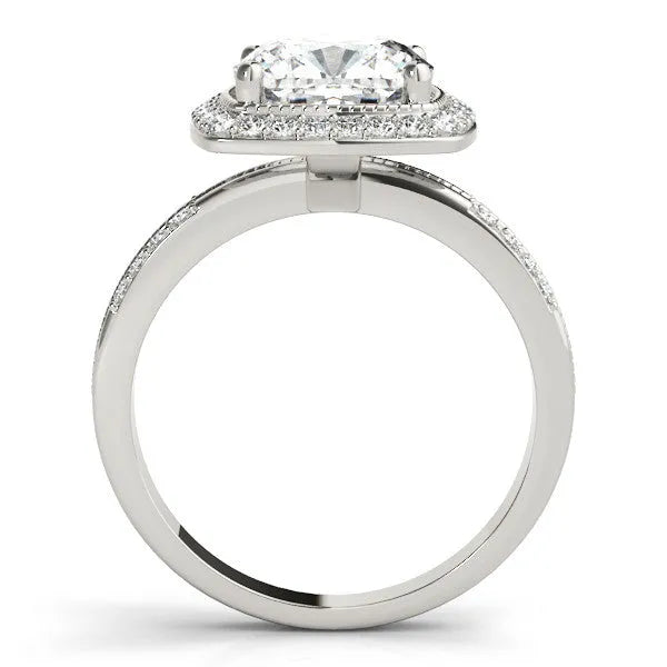 White gold Cushion Diamond Double Halo Ring with Split Shank and Four-Prong Setting