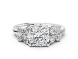 White gold Cushion Diamond Floral Cluster Ring with Solitaire Band and Prong Setting_86