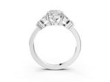 White gold Cushion Diamond Floral Cluster Ring with Solitaire Band and Prong Setting_89
