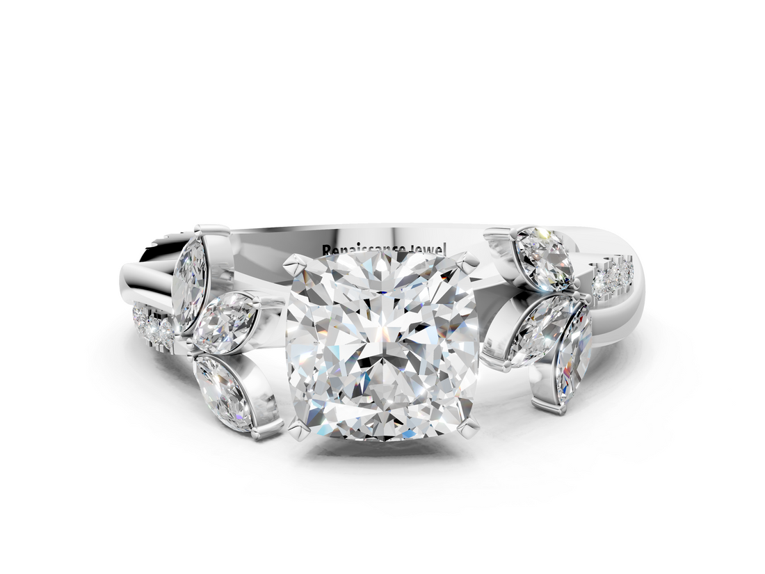 White gold Cushion Diamond Floral Vine Solitaire Engagement Ring_23