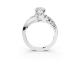 White gold Cushion Diamond Halo Ring with Marquise and Pavé Band in Prong Setting_117