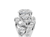 White gold Cushion Diamond Halo Ring with Marquise and Pavé Band in Prong Setting_119