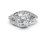 White gold Cushion Diamond Halo Ring with Marquise and Pavé Band in Prong Setting_120