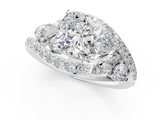 White gold Cushion Diamond Halo Ring with Marquise and Pavé Band in Prong Setting_121
