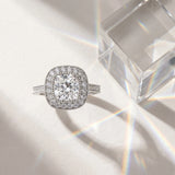 White gold Cushion Diamond Halo Ring with Milgrain Frame and Pavé Band_15