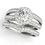 White gold Cushion Diamond Halo Ring with Split Shank Pavé Band and Four-Prong Setting 1