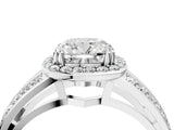 White gold Cushion Diamond Halo Ring with Split Shank Pavé Band and Four-Prong Setting_10