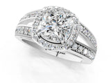 White gold Cushion Diamond Halo Ring with Split Shank Pavé Band and Four-Prong Setting_7