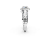 White gold Cushion Diamond Halo Ring with Split Shank Pavé Band and Four-Prong Setting_8
