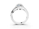 White gold Cushion Diamond Halo Ring with Split Shank Pavé Band and Four-Prong Setting_9