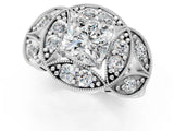 White gold Cushion Diamond Milgrain Marquise Filigree Engagement Ring with Prong Setting_7