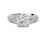 White gold Cushion Diamond Pavé Band Solitaire Ring with Four-Prong Setting_49