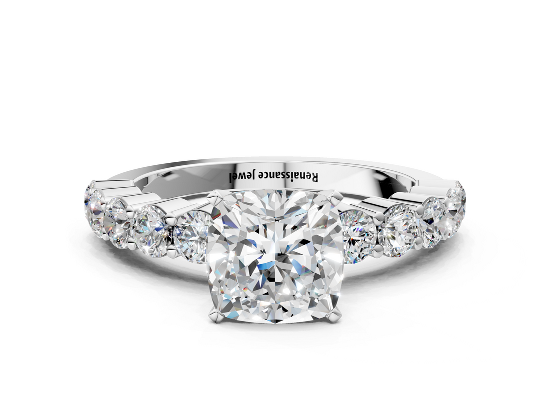 White gold Cushion Diamond Pavé Band Solitaire with Four-Prong Setting_38