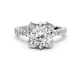 White gold Cushion Diamond Pave Band with Floral Prong Setting_28