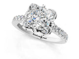 White gold Cushion Diamond Pave Band with Floral Prong Setting_29