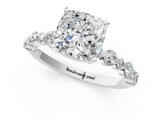 White gold Cushion Diamond Prong Set Engagement Ring with Pave Band_222