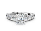 White gold Cushion Diamond Prong Setting with Side Stones on a Pave Band_153