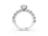 White gold Cushion Diamond Prong Setting with Side Stones on a Pave Band_154